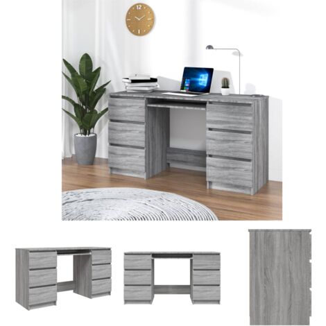The Living Store - Schreibtisch Grau Sonoma 140x50x77 cm Holzwerkstoff