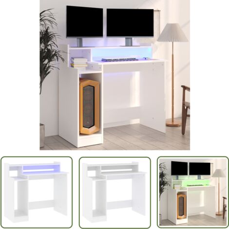 The Living Store Schreibtisch mit LEDs Weiß 97x45x90 cm Holzwerkstoff - Bürostuhl - Schreibtischlampe - Home Office - Arbeitsplatzgestaltung - Ergonomischer Stuhl