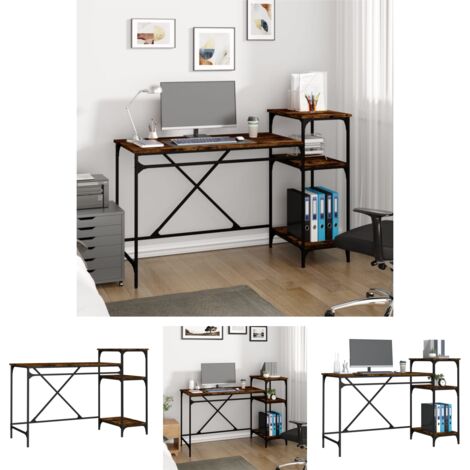 The Living Store Schreibtisch mit Regal Räuchereiche 135x50x90 cm Holzwerkstoff - Schreibtische