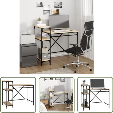 The Living Store Schreibtisch mit Regal Sonoma-Eiche 105x50x90 cm Holzwerkstoff - Industrielles Schreibtisch - Holzwerkstoff Schreibtisch - Eiche Schreibtisch - Home Office Schreibtisch - PC Schreibti