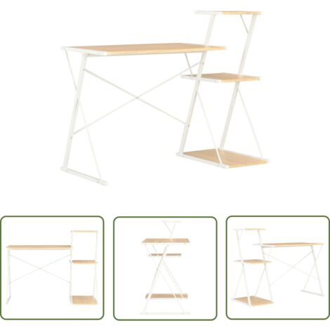 The Living Store Schreibtisch mit Regal Weiß und Eiche 116×50×93 cm - Bürostuhl - Schreibtisch - Home Office - Computerarbeitsplatz - Arbeitszimmer