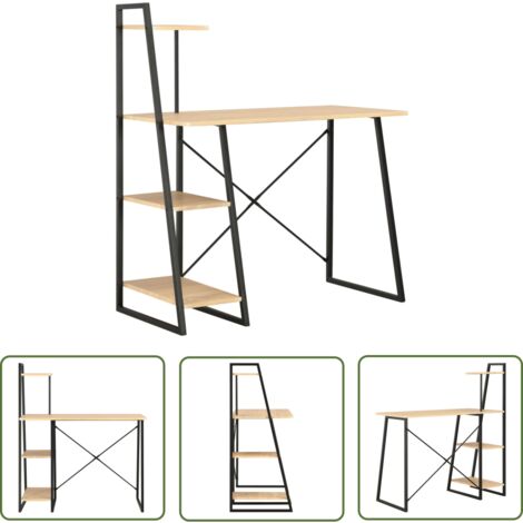 The Living Store Schreibtisch mit Regaleinheit Schwarz und Eiche 102×50×117 cm - Bürostuhl - Schreibtisch - Home Office - Computerarbeitsplatz - Regal
