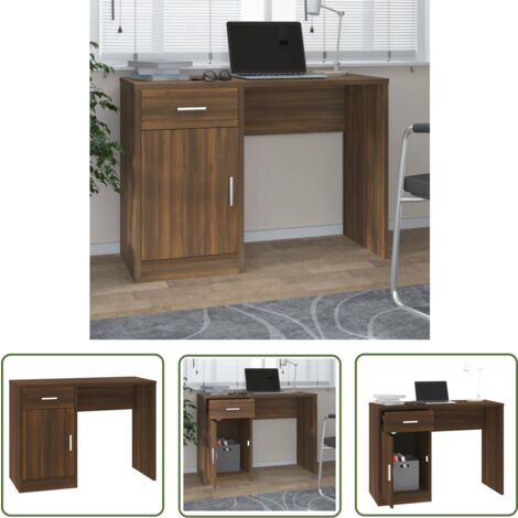 The Living Store Schreibtisch mit Stauraum Braun Eichen-Optik 100x40x73 cm - Schreibtisch - Eiche Optik - Home Office - Arbeitszimmer - Bürostuhl