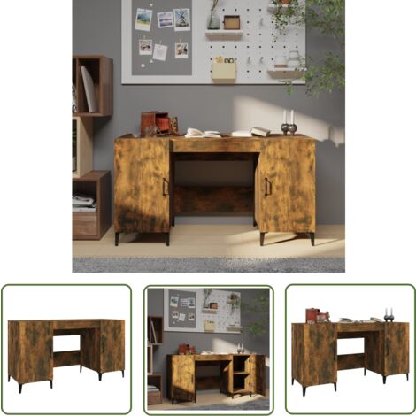 The Living Store Schreibtisch Räuchereiche 140x50x75 cm Holzwerkstoff - Industrieller Schreibtisch - Schreibtisch Braun - Holzwerkstoff Schreibtisch - Bürostuhl - Home Office Möbel