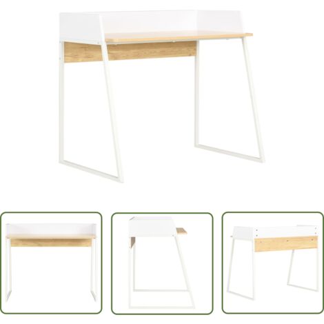 The Living Store Schreibtisch Weiß und Eiche 90x60x88 cm - Schreibtisch - Weißer Schreibtisch - Eichenschreibtisch - Home Office Möbel - Bürostuhl