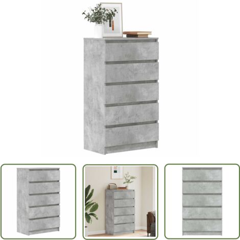 The Living Store Schubladenschrank Betongrau 60x36x103 cm Holzwerkstoff - Sideboard - Schuhschrank - Wohnzimmertisch - Holz Sideboard - Grau