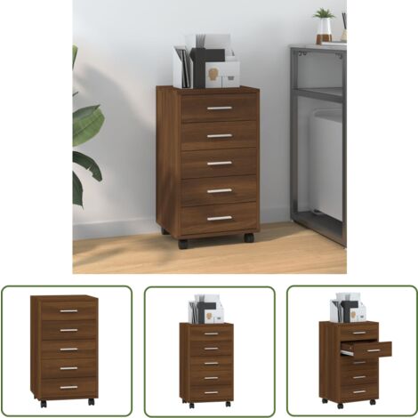 The Living Store Schubladenschrank mit Rollen Braun Eichen-Optik Holzwerkstoff - Bürostuhl - Schreibtischorganisation - Aufbewahrungsbox - Aktenordner - Regalsystem
