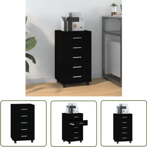 The Living Store Schubladenschrank mit Rollen Schwarz Holzwerkstoff - Bürostuhl - Schreibtischorganisation - Aufbewahrungsbox - Rollcontainer - Regalsystem