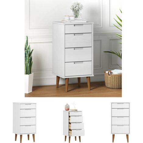 The Living Store Schubladenschrank MOLDE Weiß 40x35x82 cm Massivholz Kiefer - Kommoden