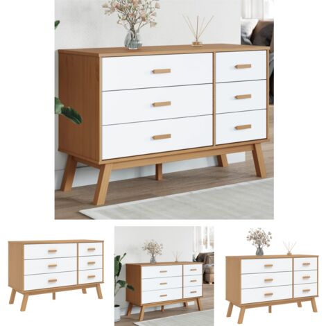 The Living Store Schubladenschrank OLDEN Weiß und Braun Massivholz Kiefer -  Kommoden