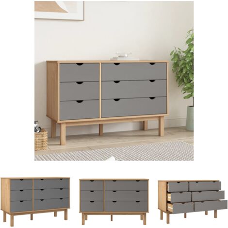 The Living Store Schubladenschrank OTTA Braun & Grau 111x43x73,5 cm Massivholz -  Kommoden