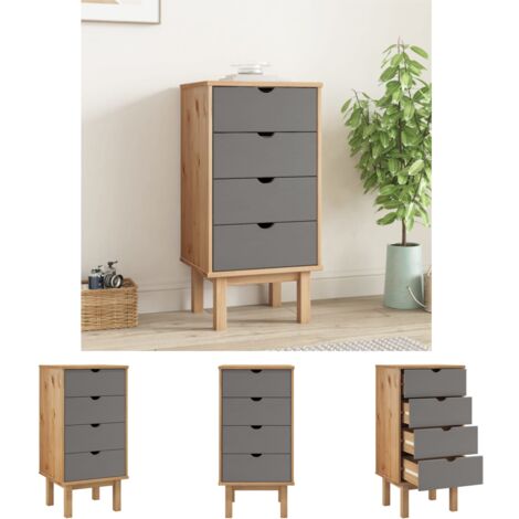 The Living Store Schubladenschrank OTTA Braun & Grau 45x39x90 cm Massivholz -  Kommoden