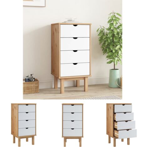 The Living Store Schubladenschrank OTTA Braun & Weiß 45x39x90 cm Massivholz -  Kommoden