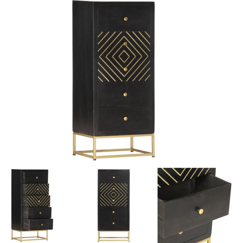 The Living Store Mango-massivholz - Vidaxl Schubladenschrank Schwarz Golden 45x30x105cm Mangoholz - Schrank Schwarz Golden