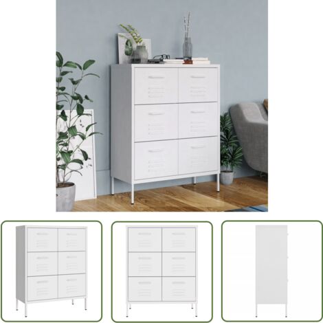 The Living Store Schubladenschrank Weiß 80x35x101,5 cm Stahl - Schubladenschrank - Lagerschrank - Aufbewahrungsraum - Metallschrank - Weißes Regal