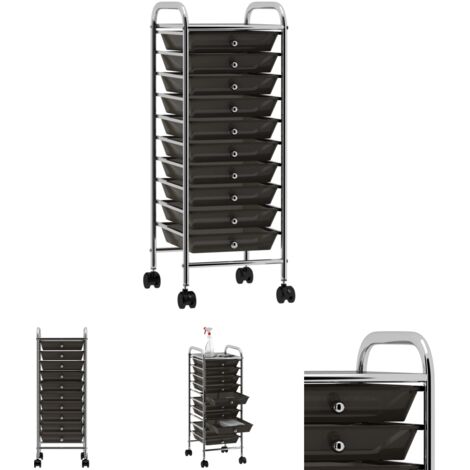 The Living Store Schubladenwagen mit 10 Schubladen Schwarz Kunststoff - Rollwagen & Sackkarren