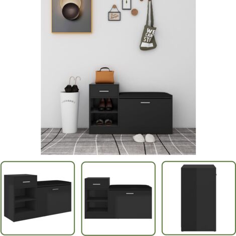 The Living Store Schuhbank Hochglanz-Schwarz 94,5x31x57 cm Holzwerkstoff - Schuhschrank - Schuhbank - Garderobe - Flurmöbel - Aufbewahrungssystem