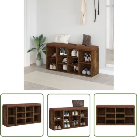 The Living Store Schuhbank Räuchereiche 103x30x48 cm Holzwerkstoff - Schuhschrank - Schuhbank - Garderobe - Einbauschrank - Holzschränke