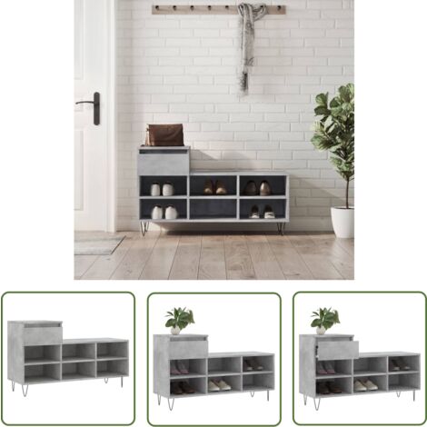 The Living Store Schuhregal Betongrau 102x36x60 cm Holzwerkstoff - Schuhschrank - Schuhregal - Holzwerkstoffmöbel - Garderobe - Einbauschrank