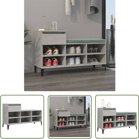 The Living Store Schuhregal Betongrau 102x36x60 cm Holzwerkstoff - Schuhschrank - Schuhregal - Holzwerkstoffmöbel - Garderobe - Einbauschrank