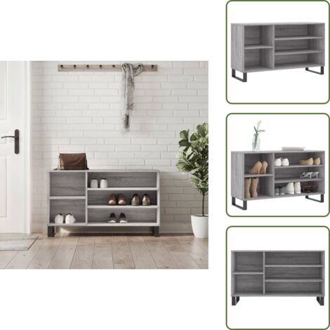 The Living Store Schuhregal Grau Sonoma 102x36x60 cm Holzwerkstoff - Schuhschrank - Schuhregal - Holzwerkstoffmöbel - Garderobe - Aufbewahrungsbox