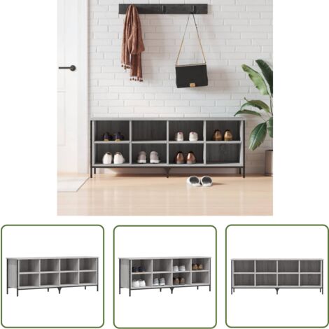 The Living Store Schuhregal Grau Sonoma 131x35x50 cm Holzwerkstoff - Schuhregal - Schuhschrank - Garderobe - Aufbewahrungssystem - Wohnzimmermöbel