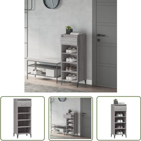 The Living Store Schuhregal Grau Sonoma 40x36x105 cm Holzwerkstoff - Schuhregal - Schuhschrank - Garderobe - Aufbewahrungssystem - Wohnzimmermöbel