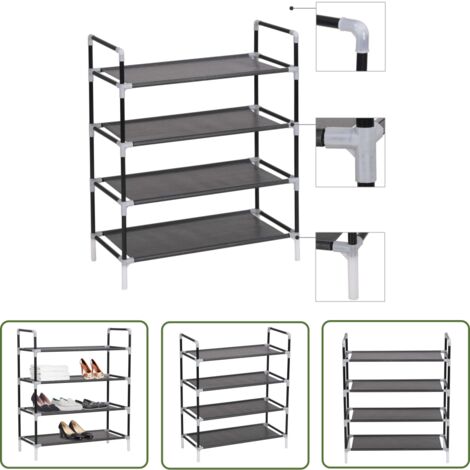 The Living Store Schuhregal mit 4 Ablagen Metall und Vliesstoff Schwarz - Schuhschrank - Schuhregal - Garderobe - Aufbewahrungssystem - Schrank