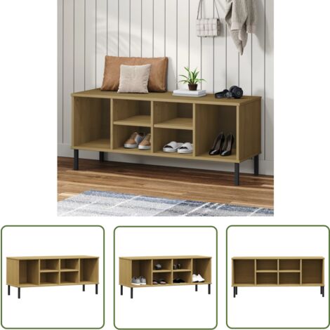 The Living Store Schuhregal OSLO mit Metallbeinen Braun 106x35x45 cm Massivholz - Holz Schrank - Schuhschrank - Massivholzmöbel - Garderobe - Wohnzimmermöbel