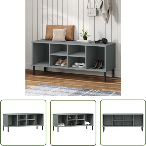 The Living Store Schuhregal OSLO mit Metallbeinen Grau 106x35x45 cm Massivholz - Holz Schrank - Schuhschrank - Garderobe - Massiver Holzschaukel - Wohnzimmermöbel