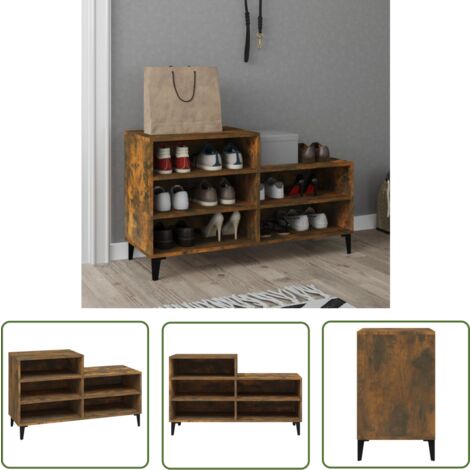 The Living Store Schuhregal Räuchereiche 102x36x60 cm Holzwerkstoff - Schuhregal - Schuhanlage - Garderobe - Wohnraumorganisation - Regal