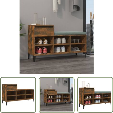 The Living Store Schuhregal Räuchereiche 102x36x60 cm Holzwerkstoff - Schuhschrank - Schrank - Regal - Garderobe - Holzwerkstoffmöbel