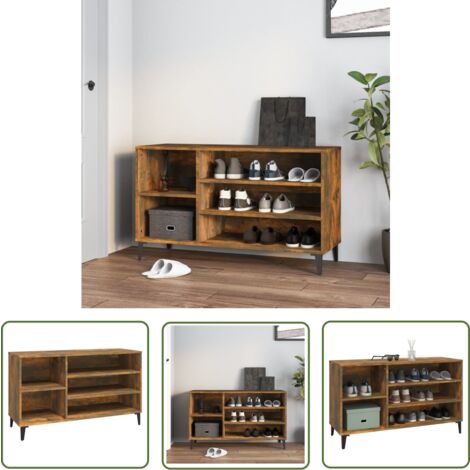 The Living Store Schuhregal Räuchereiche 102x36x60 cm Holzwerkstoff - Schuhschrank - Schuhregal - Garderobe - Flurmöbel - Holzwerkstoff