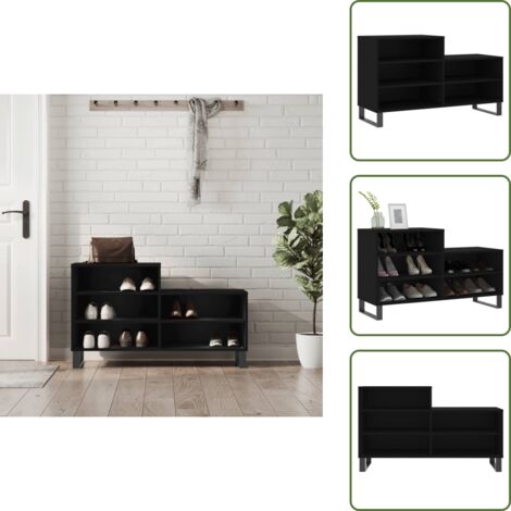 The Living Store Schuhregal Schwarz 102x36x60 cm Holzwerkstoff - Schuhschrank - Schuhregal - Holzwerkstoffmöbel - Garderobe - Einbauschrank