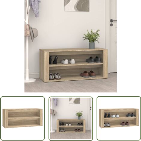 The Living Store Schuhregal Sonoma-Eiche 100x35x45 cm Holzwerkstoff - Schuhregal - Schuhschrank - Holzwerkstoff Möbel - Garderobe - Wohnzimmer Deko