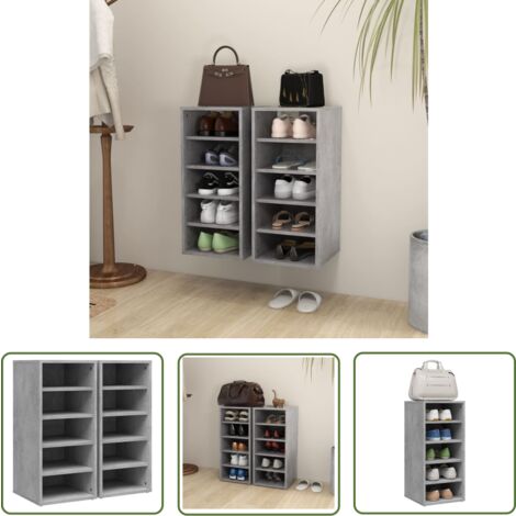 The Living Store Schuhschränke 2 Stk. Betongrau 31,5x35x70 cm Holzwerkstoff - Schuhregal - Schuhschrank - Garderobe - Einbauschrank - Aufbewahrungssystem