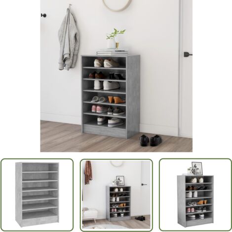 The Living Store Schuhschrank Betongrau 60x35x92 cm Holzwerkstoff - Schuhschrank - Holzwerkstoff - Schuhregal - Garderobe - Einbauschrank
