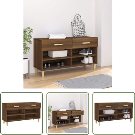 The Living Store Schuhschrank Braun Eichen-Optik 102x35x55 cm Holzwerkstoff - Schuhschrank - Schrank - Schuhregal - Garderobe - Wohnzimmermöbel