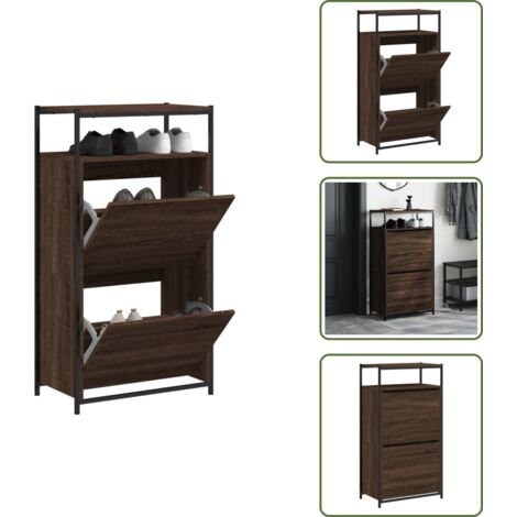 The Living Store Schuhschrank Braun Eichen-Optik 60x34x112 cm Holzwerkstoff - Schuhschrank - Schrank Für Schuhe - Schuhregal - Garderobe - Einbauschrank