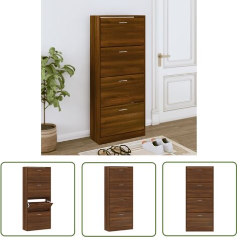 The Living Store Schuhschrank Braun Eichen-Optik 63x24x147 cm Holzwerkstoff - Schuhschrank - Schuhregal - Holzwerkstoffmöbel - Garderobe - Einbauschrank