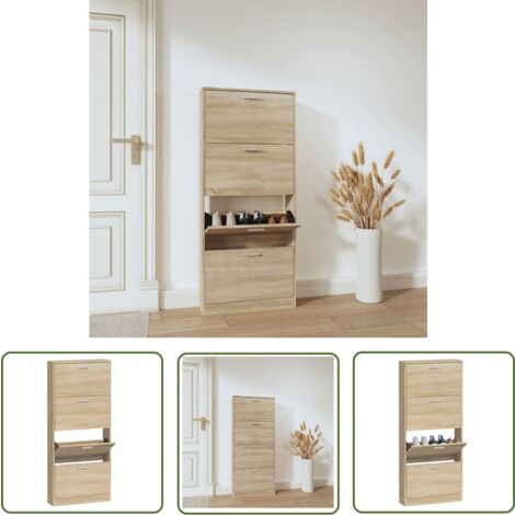 The Living Store Schuhschrank Eichen-Optik 59x17x150 cm Holzwerkstoff - Schuhschrank - Schrank - Schuhorganisation - Eichenschrank - Garderobe