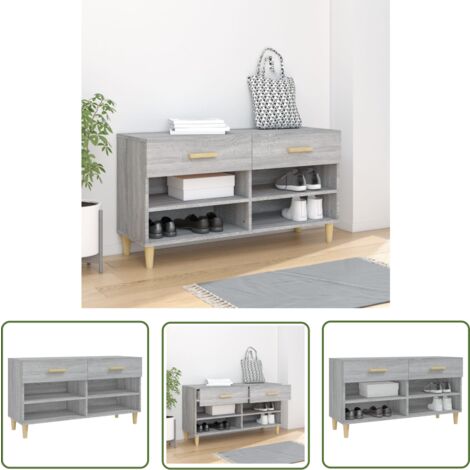 The Living Store Schuhschrank Grau Sonoma 102x35x55 cm Holzwerkstoff - Schuhschrank - Schrank - Garderobe - Holzwerkstoffmöbel - Wohnzimmer Deko