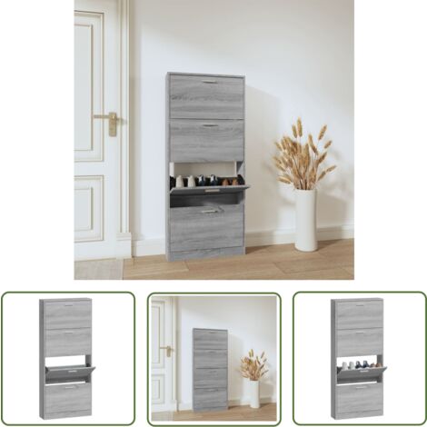 The Living Store Schuhschrank Grau Sonoma 59x17x150 cm Holzwerkstoff - Schuhschrank - Schrank - Garderobe - Schuhorganisation - Aufbewahrung