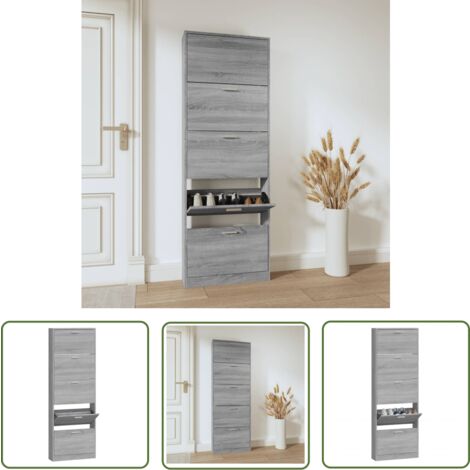 The Living Store Schuhschrank Grau Sonoma 59x17x169 cm Holzwerkstoff - Schuhschrank - Schuhregal - Garderobe - Einbauschrank - Holzwerkstoffmöbel
