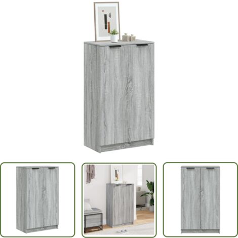 The Living Store Schuhschrank Grau Sonoma 59x35x100 cm Holzwerkstoff - Schuhschrank - Holzwerkstoff Möbel - Garderobe - Einbauschrank - Schuhregal