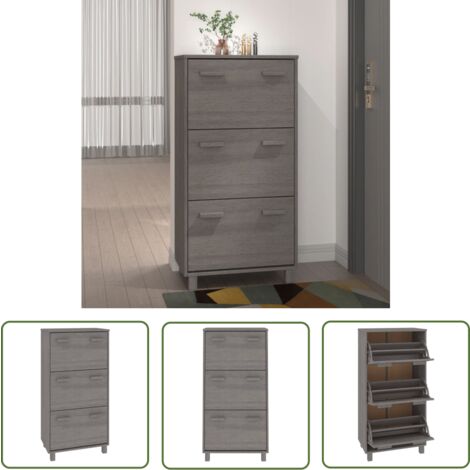 The Living Store Schuhschrank HAMAR Hellgrau 59,5x35x117 cm Massivholz Kiefer - Holzschrank - Schrank Für Schuhe - Schuhregal - Garderobe - Einbauschrank