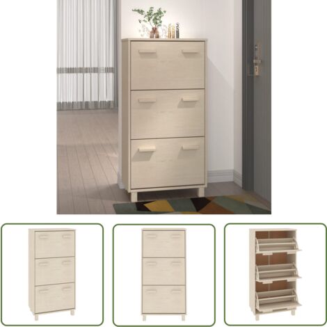 The Living Store Schuhschrank HAMAR Honigbraun 59,5x35x117 cm Massivholz Kiefer - Holzschrank - Schuhschrank - Schrank - Garderobe - Aufbewahrung