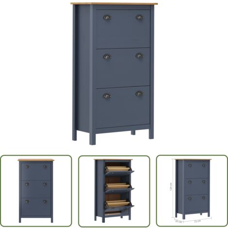 The Living Store Schuhschrank Hill Grau 72x35x124 cm Massivholz Kiefer - Schuhschrank - Schrank Für Schuhe - Schuhregal - Garderobe - Massivholzmöbel