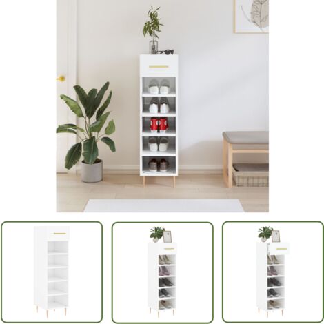 The Living Store Schuhschrank Hochglanz-Weiß 30x35x105 cm Holzwerkstoff - Schuhschrank - Holzwerkstoffmöbel - Garderobe - Einbauschrank - Weißer Schuhschrank