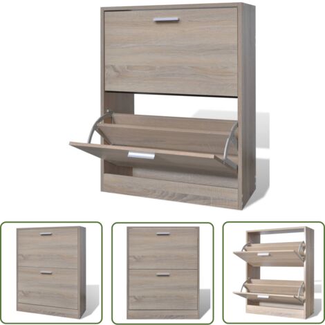 The Living Store Schuhschrank Holz in Eichen-Optik mit 2 Schuhkippern - Schuhschrank - Eichenmöbel - Garderobe - Schuhregal - Aufbewahrungsbox